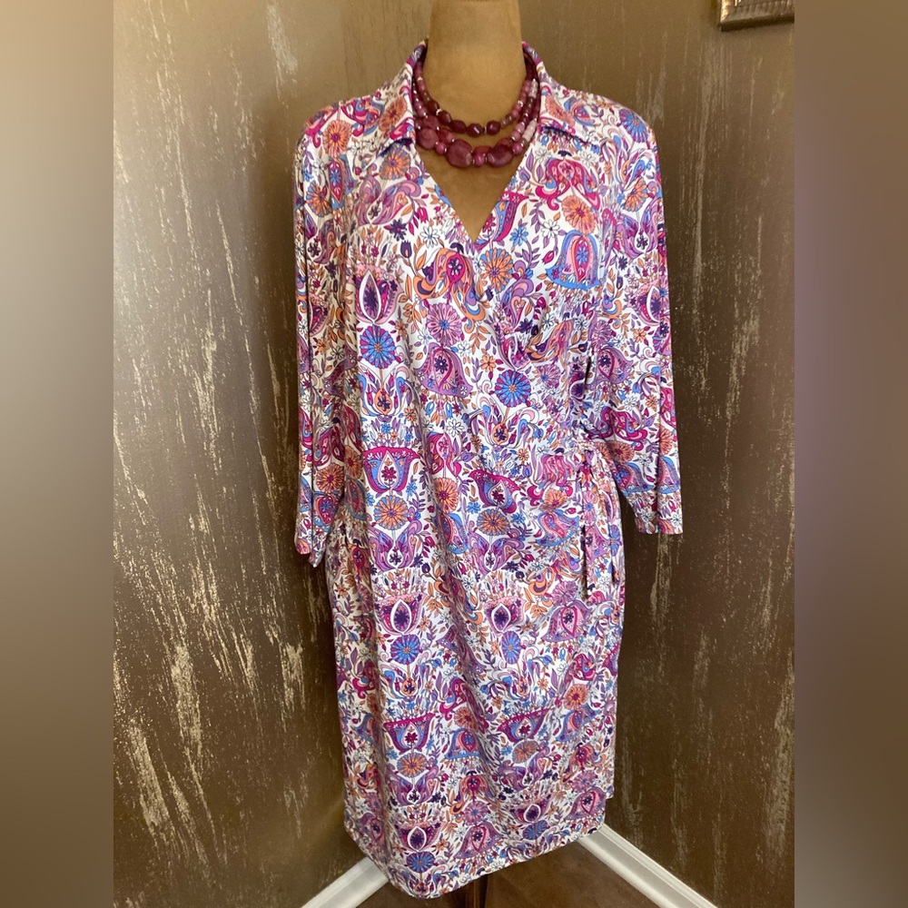 NWT Talbots Boho Paisley Print Wrap Dress Size 3X